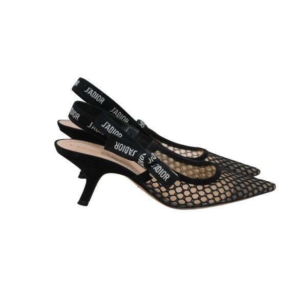 Dior Womens J'ADior Slingback Pumps Size 39.5 US 9.5 Black Mesh Kitten Heels - Picture 7 of 9